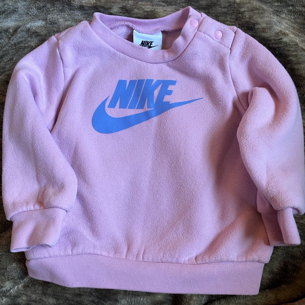 Nike Kids Light Pink Sweatshirt with Blue Logo